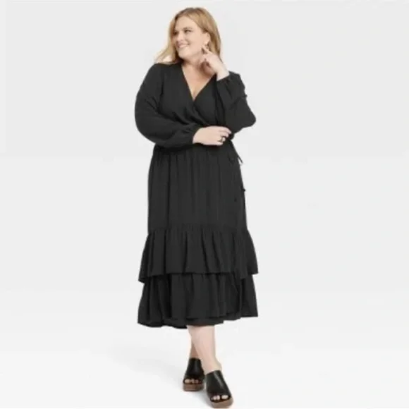 knox rose black dress Knox Rose Black A-Line Tiered V-Neck Short Sleeve Mini Dress
